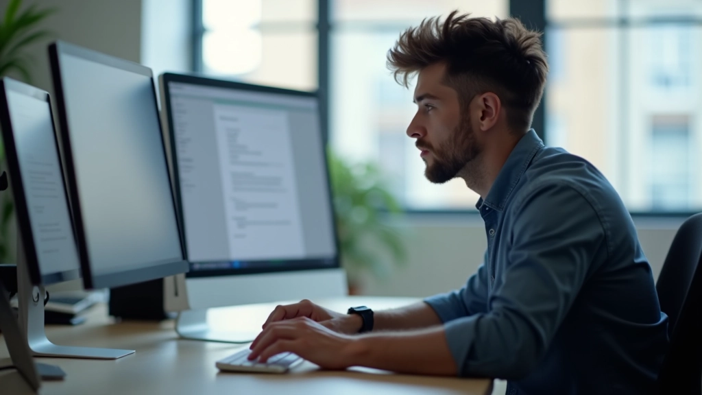 Designer arbeitet am Laptop und vergleicht das gleiche Design auf mehreren Displays gleichzeitig