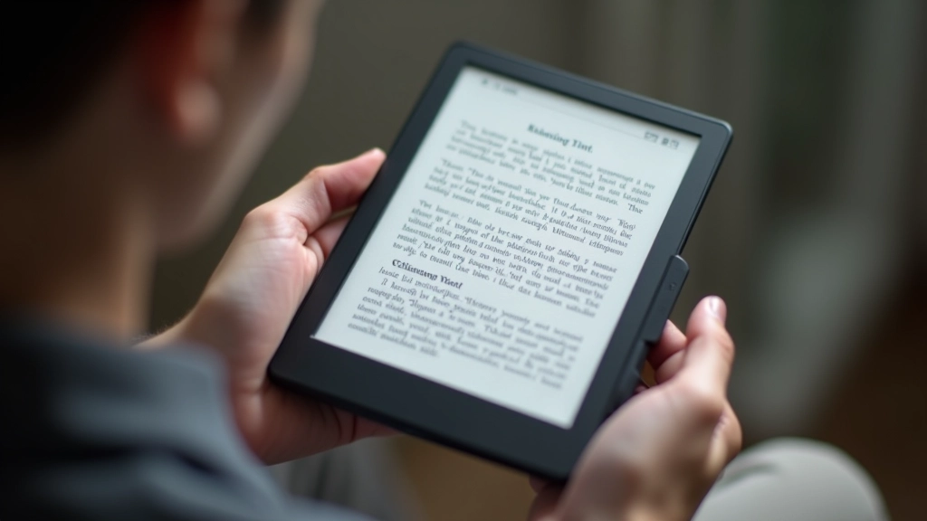 E-Ink-Reader mit Buch-ähnlicher Anzeige zeigt Text in Schwarz auf Weiß mit maximalen Kontrasten