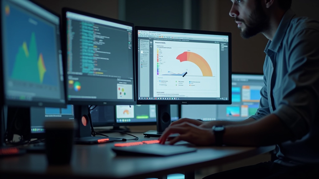 Modernes Webdesign-Arbeitsplatz mit mehreren Monitoren und Kontrastprüfungs-Tools